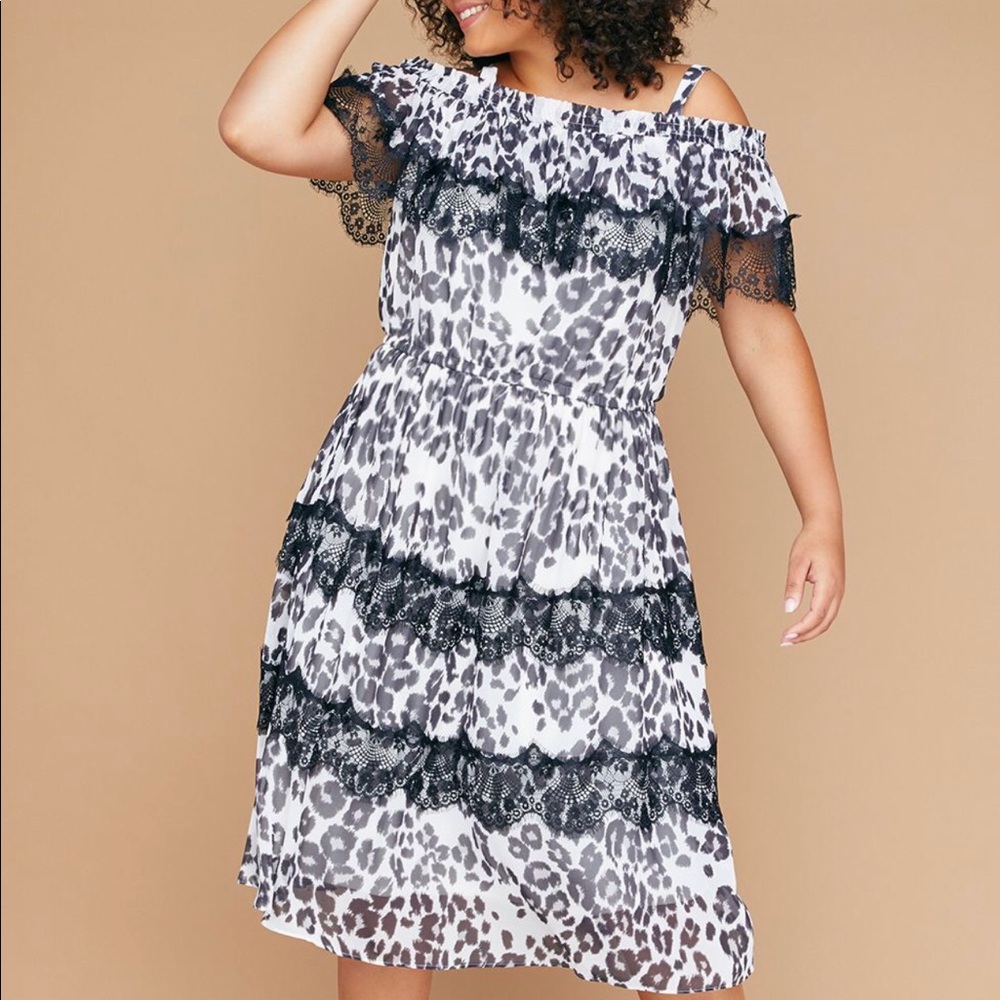 Lane Bryant 18 leopard off the shoulder dress